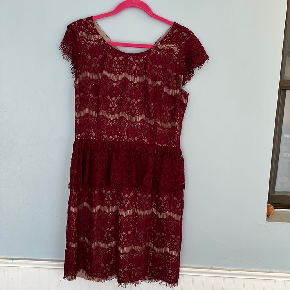 Deep Red/Wine Colored Lace Anthropologie Dress
